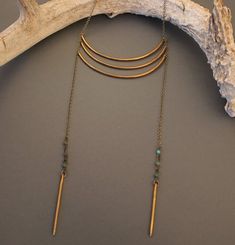 Ladder Necklace, Jewelry Mood Board, Gem Necklace, Fringe Necklace, Brass Necklace, Brass Jewelry, Natural Turquoise, Brass Chain, Artistic Jewelry