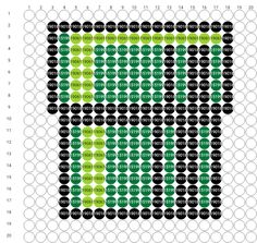 a green and black square with numbers in the shape of circles on it's side