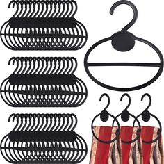 a rack with several pairs of shoes hanging from it's hooks and hangers