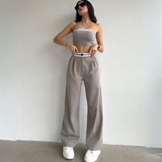 Material: 90-95% PolyesterFeatures: Two-piece set, tube top, trousers, backless, off-shoulder, sleeveless, color contrast, high waist, wide leg, straight leg, relaxed fit, soft and breathable, unisex, couple outfits.Style: Casual, college Tracksuit Style, Two Pieces Set Outfits, Strapless Crop Top, Sleeveless Outfit, Long Crop Top, Sleeveless Crop Top, Tracksuit Women, Sleeveless Vest, Casual Sets