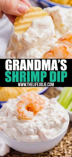 grandma's shrimp dip recipe with text overlay