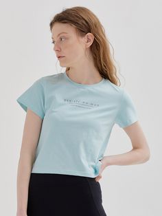 Editor's NotesThis t-shirt is made of cotton and span. It has a minimal design and a simple design which is a must-have item. Wear it with everything from a printed skirt to jeans or under a tailored blazer.- High-quality spandex fabric t-shirt- Cropped fit and a comfortable fit- Crewneck and short sleeve Measurements(in.)One size (XS-M)- Total Length: 18.11 in. - Shoulder: 13.77 in.- Chest: 16.53 in. - Hem: 16.92 in. - Sleeve Length: 5.31 in. - Sleeve Hem: 6.30 in. - Neck Width: 6.50 in.*Model info: Tahel Height 5' 47, Bust 29.92 in., Waist 23.03 in., Hip 33.85 in., Shoe 7.5, Wearing S size, One size                     Amber Height 5' 90, Bust 29.14 in., Waist 24.01 in., Hip 35.43 in., Shoe 8, Weari Minimalist Stretch Cotton T-shirt, Fitted Minimalist Cotton T-shirt, Stretch Organic Cotton Casual T-shirt, Casual Stretch Organic Cotton T-shirt, Cropped Graphic Tee Cotton Stretch, Cotton Stretch T-shirt With Text Print, Minimalist Cotton Tops For Spring, Minimalist Cotton Top With Graphic Print, Organic Cotton Tops With Letter Print