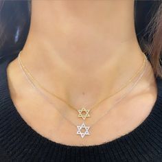 14k GOLD .11 CT GENUINE DIAMONDS 0.45"L / 0.40"W 16-18" ADJUSTABLE A PORTION OF EACH SALE WILL BE DONATED TO UNITED HATZALAH Silver Star Of David Fine Necklace, 14k White Gold Star Necklace, 14k White Gold Star Of David Necklace, Sterling Silver Star Of David Fine Jewelry Necklace, Diamond Star Of David Necklace As Gift, Silver 14k Gold Necklace With Star Charm, Star Of David Necklace With Diamond Accents As Gift, Star Of David Necklace With Diamond Accents For Gift, Star Of David Necklaces With Diamond Accents For Gift