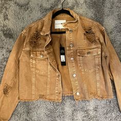 Woman’s M Tan Jacket From Fashion Nova Brand New Never Worn Winter Distressed Outerwear, Trendy Brown Cropped Jacket For Spring, Brown Cropped Jacket For Spring, Brown Cropped Jacket With Pockets For Spring, Casual Brown Spring Outerwear, Spring Brown Outerwear For Day Out, Fashion Nova Jackets, Tan Jacket, The Picture