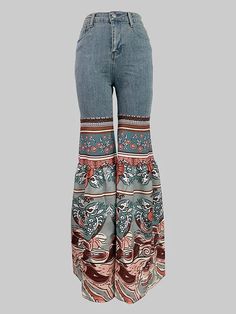 Flared Pants Floral Printed High-Waisted Pockets Jean Pants Bottoms Bellbottom Pants Outfits, Thrift Tips, Recreate Outfits, Clothing Embellishments, Crazy Pants, Otherworldly Beauty, Groovy Clothes, Hippie Jeans, The Si