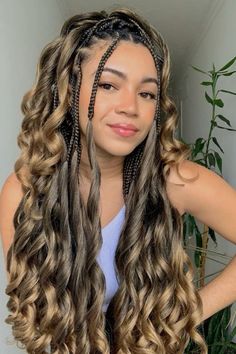 Boho Braids With French Curls, Unique Braided Hairstyles Creative, Braid Curly Hairstyles, French Curly Braids, Dred Locks, Hairstyle For Black Women, Boho Braided Hairstyles