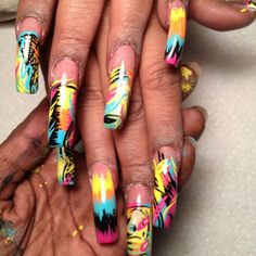 . Curly Nails, Funky Nail Designs, School Nails, Short Square Acrylic Nails