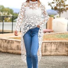 Brand New Tags On Crochet Cover Shirt. Large/White Crochet Long Sleeve Tops, Crochet Cover, Crochet Shirt, Long Sleeved Top, Large White, Long Sleeve Tops, Color White, Blouses, Womens Tops