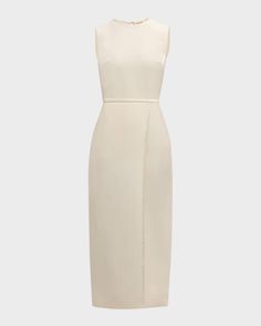 Adam Lippes Sleeveless Silk-Wool Wrap Midi Dress | Neiman Marcus Luxury Sportswear, Adam Lippes, Wool Wrap, Wrap Midi Dress, Silk Wool, Classic Elegance, Round Neckline, The Knee, Neiman Marcus