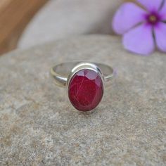 Genuine Ruby Gemstone Ring - 925 Sterling Silver Ring - Oval Faceted Handmade Ring - Gift Ring Jewelry - July Birthstone Ring- Ruby Jewelry Ruby is a red variety of corundum, an aluminum oxide with a hardness of 9. Its crystal system is hexagonal (trigonal). It forms in prismatic, tabular, bipyramidal or rhombohedral crystals. It also occurs in granular or massive habits. It is an extremely hard and durable gemstone. Meaning: Ruby means 'red gemstone'. The name originated from French and English Untreated Oval Sapphire Ring For Gift, Untreated Oval Sapphire Ring As Gift, Sterling Silver Ruby Ring With Large Stone, Silver Oval Ruby Ring With Large Stone, Handmade Oval Ruby Ring In Sterling Silver, Oval Ruby Ring With Large Stone For Gift, Oval Ruby Ring With Large Stone In Silver, Handmade Oval Ruby Promise Ring, Jewelry Ruby