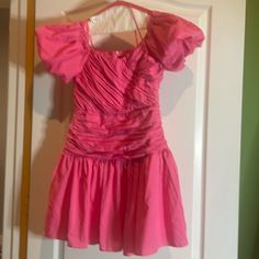 Hot Pink Mini Dress Size Medium Nwt Pit Pit 14 Waste 15 Links 12. Puffy Sleeves With Smocked Back And Zipper Rushed Front. Dresses Hot Pink, Corset Style Dresses, Semi Dresses, Hot Pink Mini Dress, Skort Dress, Shoulder Ruffle Dress, Pink Mini Dress, Bodycon Dress With Sleeves, Spaghetti Strap Mini Dress