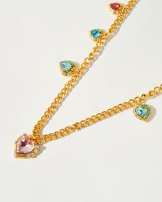 Materials: 18k gold plated brass, colorful diamonds Measurements: 810mm/31.88" in length Taylor Quitara x En Route En Route Jewelry, Heart Hair, Hard Metal, Pearl Flower, Jewelry Plate, Serbia, Waist Belt, Heart Charm, Jewelry Care