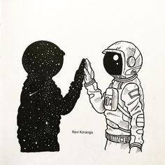 an image of two people in space suits touching each other's hands with one hand