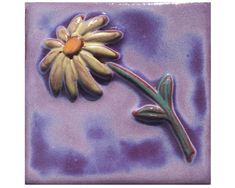 Handmade Small Daisy Tile - Etsy Funky Studio, Daisy Tile, Purple Tile, Easy Wall Hanging, Handmade Ceramic Tiles, Handmade Tile, Purple Paint, Art Clay, Handmade Tiles