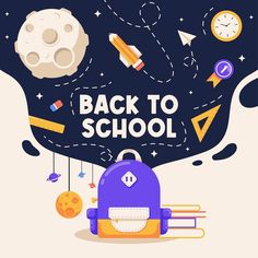 back to school poster with backpack and books