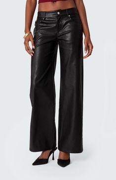 Nothing says effortlessly chic like the Edikted Faux Leather Straight Leg Pants. They are designed with a low-rise waistline, button fly closure, a straight leg, and a faux leather fabrication. Pair them with a basic tee, or a cute party top, and you'll see why these pants are a staple in every it girl's closet.Low rise waistButton zip-fly closureSide & back pocketsStraight legFaux LeatherModel wears size SModel height is 5'9Item care: Hand wash Edikted Womens Faux Leather Straight Leg Pants - B Faux Leather Straight Leg Pants, Faux Leather Jeans, Leather Jeans, Party Tops, Faux Leather Pants, Pants Straight, Drawstring Pants, S Models, Straight Leg Pants