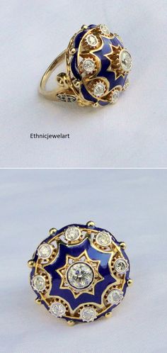 18 K solid gold set with Diamonds and beautiful enamel work cocktail ring. Exclusive piece great for any collection. Usa ring size-7.5 (we can adjust size), diameter of top-2.5 cm, weight-15.020 grams, Diamond weight-0.82 carats Elegant Enamel Ring With Inlay, Antique Enamel Ring Jewelry, Formal Rings With Inlay, Antique Yellow Gold Enamel Ring Gift, Antique Yellow Gold Enamel Ring As Gift, Oval Enamel Ring In Fine Jewelry Style, Vintage Yellow Gold Enamel Rings, Gold Oval Enamel Ring With 17 Jewels, Gold Enamel Ring With Inlay