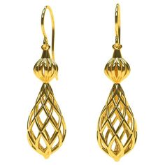 14 Karat Yellow Gold Dangle Earrings Luxury Traditional Yellow Gold Danglers, New Necklace Designs, Jewelry Rendering, Gold Earrings Models, Jewelry Design Drawing, Filigree Pattern, Antique Jewelry Indian, Gold Dangle Earrings, Lace Earrings