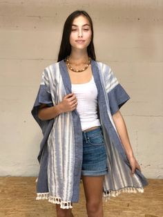 Kaftan Mini Robe - blue stripe Sea Club, Summer Loungewear, Sand Sea, California Cool, Beach Living, Beach Pool, Soft White, Tie Belt, Wrap Style