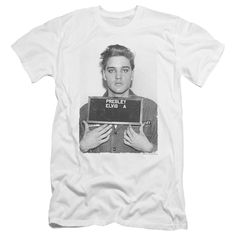 Elvis Presley Army Mug Shot Men's Premium Ultra-Soft 30/1 100% Cotton Slim Fit T-Shirt - Eco-Friendly - Made In The USA Elvis Presley Army, Shirt Stitching, Elvis Presley T Shirts, Stitching Patterns, Mug Shot, Slim Fit Shorts, Mug Shots, Elvis Presley, Cotton Shorts