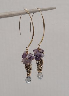 Leah's prosperity amethyst and crystal earrings Width: 2cm Height: 10cm Amethyst Gemstone Crystal Drop Earrings, Handmade Amethyst Teardrop Crystal Earrings, Purple Amethyst Teardrop Crystal Earrings, Amethyst Gemstone Crystal Earrings For Jewelry Making, Amethyst Crystal Earrings For Jewelry Making, Lavender Amethyst Earrings With Gemstone Accents, Purple Gemstone Accented Drop Earrings, Amethyst Gemstone Earrings For Wedding, Amethyst Earrings With Gemstone Accents For Wedding