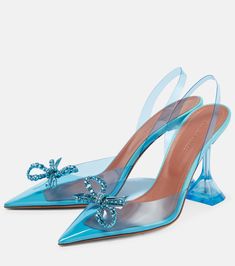 Amina Muaddi Rosie, Aqua Heels, Amina Muaddi Shoes, Amina Muaddi, Blue Pumps, Gorgeous Clothes, Polyvinyl Chloride, Perfect Shoes, Slingback Pump