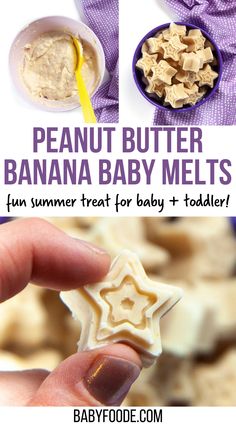 the peanut butter banana baby melts recipe is shown in this collage with text overlay