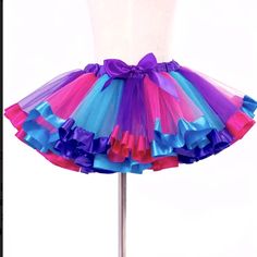 Girls Multicolor Tutu Rainbow Tulle Skirt, Casual Home Outfits, Mens Christmas Pajamas, Puff Skirt, Tutu Skirt Women, Rainbow Tutu, Unicorn Headband, Stylish Skirts, Girl Rainbow