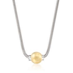 Cape Cod Jewelry 14kt Yellow Gold Bead Necklace, Silver. 18". You'll feel confident that you're ready for any fashion situation that might come your way with our versatile Cape Cod necklace! Here, a polished 14kt yellow gold 8mm bead is centered along a sterling silver snake chain. From casual to dressy, this necklace is also perfect for all the stops in between! Lobster clasp, 14kt yellow gold bead and sterling silver chain necklace. Fine Jewelry Yellow Gold Necklaces With Shiny Finish, Classic Yellow Gold Necklace With Shiny Finish, Formal Yellow Necklaces With Polished Finish, Yellow Gold Sterling Silver Single Strand Necklace, Shiny Yellow Gold Necklace For Anniversary, Yellow Gold Single Strand Necklace In Sterling Silver, Formal Yellow Necklace With Polished Finish, Yellow Gold Necklace With Shiny Finish For Anniversary, Yellow Gold Necklace With Silver Clasp For Gift