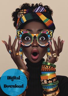 a digital painting of a woman with lots of bracelets on her head and hands