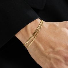 Gold Cuban + Rope Bracelet Stack | Saint Tropez Collection | MANSSION Modern Bracelets With Box Chain And Cuban Link, Modern Cuban Link Bracelet With Box Chain, Minimalist Tarnish-resistant Cuban Link Bracelet, Luxury Everyday Bracelets With Box Chain, Everyday Tarnish Resistant Cuban Link Bracelets, Everyday Tarnish-resistant Cuban Link Bracelets, Everyday Tarnish-resistant Cuban Link Bracelet, Minimalist Cuban Link Bracelets For Everyday, Minimalist Cuban Link Everyday Bracelets