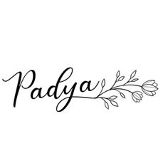 the word padya written in cursive writing with leaves and flowers on it