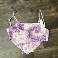 Brand New And It Ties In The Back Trendy Purple Crop Top For Summer, Tie Dye Crop Top For Beach And Summer, Tie-dye Crop Top For Beach And Summer, Purple Crop Top For Beach, Spring Season, Fitted Tie Dye Top For Vacation, Fitted Purple Crop Top For Summer, Spring Beach Purple Crop Top, Purple Crop Top For Summer Day Out, Summer Purple Crop Top For Day Out