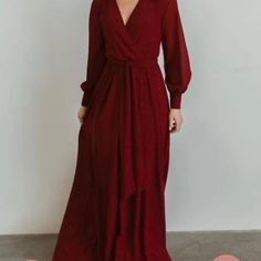 Reposhing This Item I Purchased From @Hpvu. Wore It Once For Family Photos. Beautiful Dress! Questions? Leave A Comment Below! Chic Burgundy Maxi Dress For Fall, Burgundy Long Sleeve Maxi Dress For Date Night, Burgundy Maxi Dress For Formal Fall Events, Burgundy Maxi Dress For Fall Formal Occasions, Fall Formal Burgundy Maxi Dress, Chic Burgundy Long Sleeve Maxi Dress, Red Long Sleeve Nightgown, Chic Burgundy V-neck Maxi Dress, Burgundy V-neck Maxi Dress