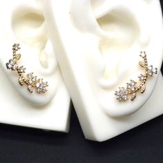 Gold Plated Will. Not Tarnish Slightly Under 1" Silver Ear Climbers For Wedding, Silver Dainty Ear Climbers For Party, Dainty Silver Ear Climbers For Party, Elegant Flower Shaped Ear Cuff As Gift, Dainty Ear Cuff With Matching Earrings For Anniversary, Elegant Silver Ear Climbers, Flower Ear, Ear Climber, Jewelry Flower