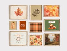 there are many thanksgiving cards on the wall