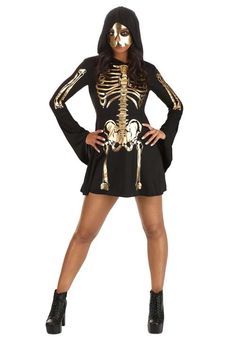 a woman in a skeleton costume posing for the camera