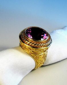 Men's Ring - 18K Gold Ring - Big Heavy Golg Ring - Amethyst - Byzantine Style Bishop Ring, Gold Amethyst Ring, Black Beaded Jewelry, Ringe Gold, Men's Wedding Ring, Amethyst Gem, Orange Sapphire, 18k Gold Ring, Gold Price