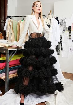 Tuxedo Bodice Tiered Tulle Cocktail Dress Expected Delivery: 2-4 weeks after purchase Made in USA Made to order styles are final sale For questions, please email info@christiansiriano.com Ivory Blazer, Tulle Cocktail Dress, Tule Rok, Blazer Top, Christian Siriano, Mode Inspo, Tiered Skirt, Mode Inspiration, Pre Fall