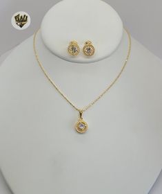 Earrings, Chain & Pendant Set. 1mm in girth. Chain Measure: 18" Earrings Measure: 10mm *Note*BGF=Brazilian Gold FilledBGO=Brazilian Gold Overlay Brazilian Gold, Gold Bangles For Women, Earrings Chain, Gold Overlay, Chain Pendant, Pendant Set, Gold Bangles, Chain Pendants, Laminate