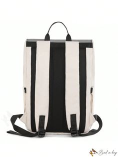 BirdinBag - Unisex Two-Tone Medium Classic Backpack for Timeless Style White Backpack With Adjustable Straps For Everyday Use, Modern Beige Backpack For School, Modern White Rectangular Backpack, Modern Beige School Backpack, Functional White Bags With Adjustable Straps, Modern Rectangular Student Backpack, White Rectangular Backpack For Travel, White Rectangular Backpack For Everyday Use, White Rectangular Travel Backpack