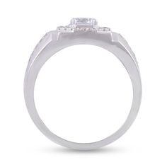 Make a confident fashion statement when you wear this 10K white gold diamond octagon frame signet-style ring for men. Crafted in cool 10K white gold The square-shaped top features a 1/2 ct. round center diamond surrounded by an open octagonal frame of smaller diamonds. Double rows of dainty diamonds adorn the wide tapered shank, which is rounded inside for comfortable wear. This ring impresses with 1 ct. t.w. of diamonds. Confident Fashion, Confident Style, Ring For Men, White Gold Diamonds, Fashion Statement, Gold Diamond, Rings For Men, Diamonds, White Gold