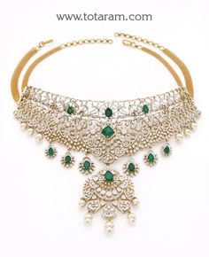 18 karat gold "detachable / 5 in 1" diamond choker necklace with color stones & culture pearls 
  this product has inter changeable stones in the necklace and pendant.
  this product has a detachable pendant which can be used as a separate pendant with most chains.
  

enhance your beauty with 18 karat gold "5 in 1" diamond choker necklace    indulge in luxury with our exquisite 18 karat gold "5 in 1" diamond choker necklace, handcrafted in india by totaram jewelers. this stunning piec Luxury Temple Jewelry Choker For Party, Luxury Exquisite Necklace With Detachable Pendant, Luxury Temple Necklace With Tilla For Navratri, Detachable Pendant, Diamond Choker Necklace, Enhance Your Beauty, Diamond Choker, Color Stones, Gold Jewelry Indian