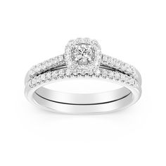 a white gold engagement ring set with diamonds