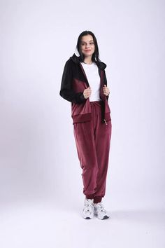 LJS500-Jogger-Suits-Women-burgundy Solid Color Sporty Tracksuit With Pockets, Solid Color Athleisure Tracksuit With Pockets, Winter Tracksuit With Side Pockets And Sportswear Style, Sporty Long Sleeve Tracksuit With Pockets, Hooded Sportswear Tracksuit For Loungewear, Hooded Tracksuit For Loungewear, Sportswear Tracksuit With Pockets For Loungewear, Long Sleeve Tracksuit With Pockets In Athleisure Style, Athleisure Long Sleeve Tracksuit With Pockets