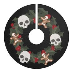 a christmas wreath with skulls and holly leaves