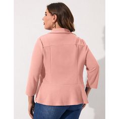 [COMFORTABLE AND BREATHABLE] - Made of 95% polyester and 5% spandex, This blazer is soft, light, and stretchy, providing a comfortable and breathable fit. Pink Fitted V-neck Outerwear, Pink Collared Stretch Top, Pink Stretch Collared Tops, Pink Long Sleeve Cardigan For Workwear, Stretch Pink Tops For Workwear, Pink Stretch Tops For Work, Womens Tailored Suit, Plaid Shirt Women, Crop Jean Jacket