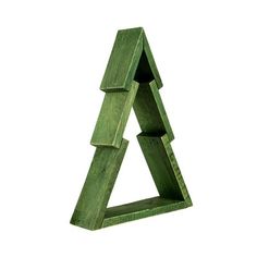 a green wooden object that is shaped like a triangle and has three smaller pieces in it