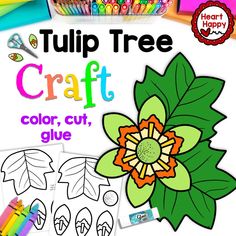 the tulip tree craft is shown with markers and crayons