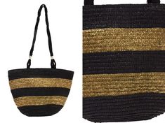 Enjoy the summer breeze with this vintage 90s woven brown black natural straw bag with rope straps. This color blocking summer shoulder purse features a straw material that is woven into a rectangular shape and has a brown and black color scheme. The purse has two rope straps that are attached to the sides and can be worn over the shoulder or across the body. The purse has a snap button closure and a fabric lining. This purse is in good condition and shows some signs of wear. This purse is made Black Color Scheme, Black Chunky Heels, Buckle Shoes, Summer Breeze, Capsule Collection, Shoulder Purse, Lithuania, Black Fabric, Snap Button